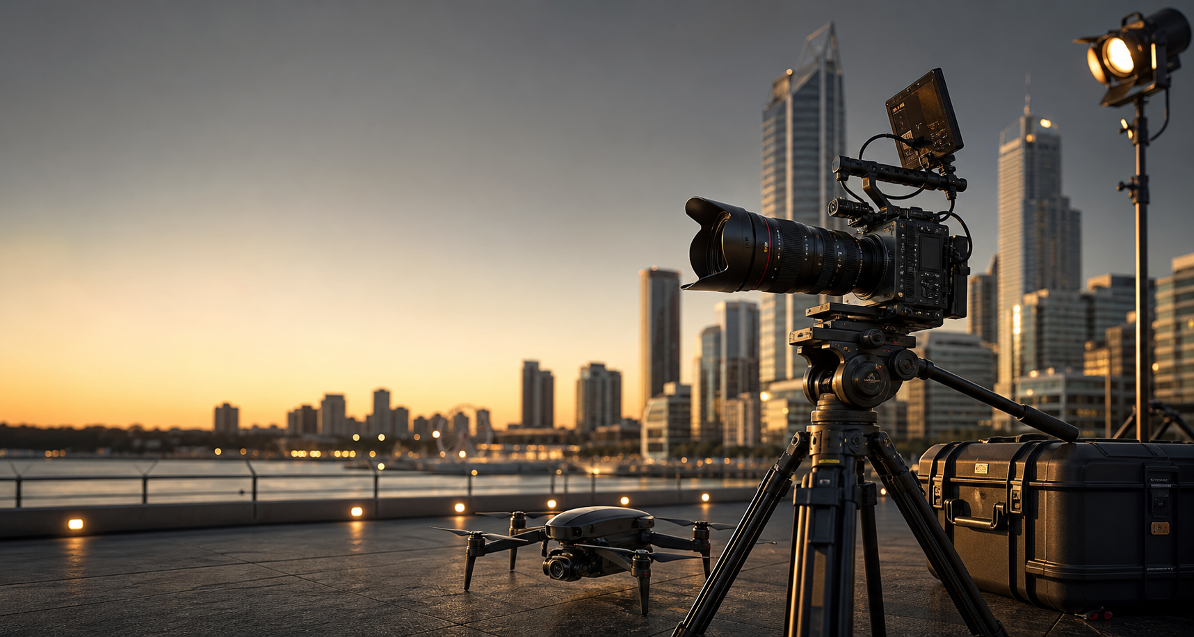 Cinematic camera and drone production setup